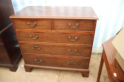 Lot 444 - A 19TH CENTURY MAHOGANY CHEST of two short and three long drawers standing on bracket feet