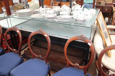 Lot 449 - A GLASS TOPPED BLACK PAINTED TABLE TOP DISPLAY CABINET with iron framed base