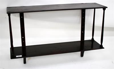 Lot 461 - A GEORGE III AND LATER MAHOGANY WALL SHELF with delicate turned supports