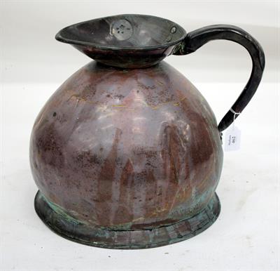 Lot 462 - A GEORGE IV COPPER FOUR GALLON COPPER MEASURE with castellated join and looped handle approximately