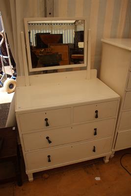 Lot 463 - AN EARLY 20TH CENTURY WHITE PAINTED DRESSING CHEST of two short and two long drawers with green