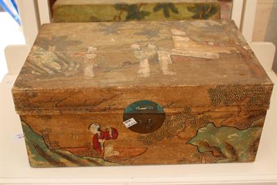Lot 464 - AN EARLY 20TH CENTURY ORIENTAL PAINTED BOX decorated with figures in a landscape