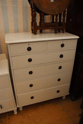 Lot 465 - AN EDWARDIAN PINE CHEST of two short and four long drawers with brass ring handles