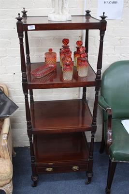 Lot 479 - A VICTORIAN MAHOGANY FOUR TIER WHATNOT with turned finials and boxwood strung decoration
