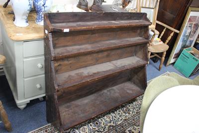 Lot 481 - A SET OF OAK AESTHETIC HANGING WALL SHELVES with chip carved decoration