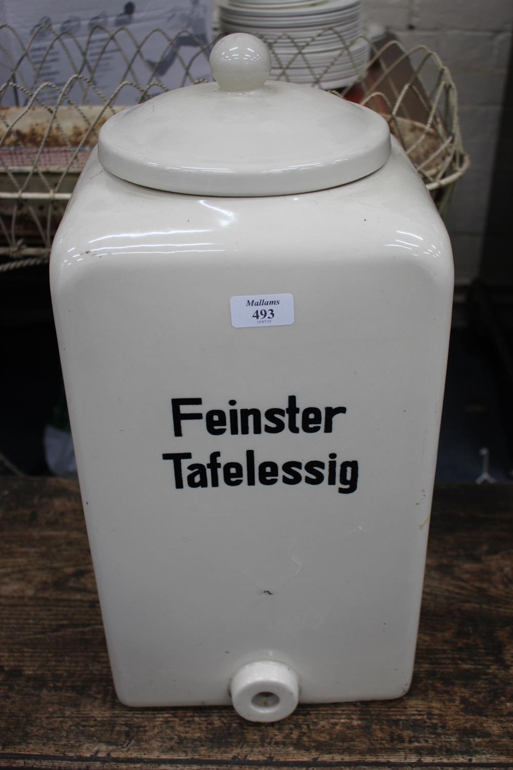 Lot 493 - A GERMAN OR AUSTRIAN SQUARE SECTION VINEGAR JAR with tap and lid 52cm high