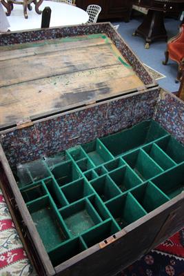 Lot 495 - A LARGE 19TH CENTURY IRON BOUND OAK SILVER CHEST with partially fitted out interior and iron