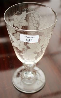 Lot 543 - A 19TH CENTURY ETCHED GLASS WINE GOBLET