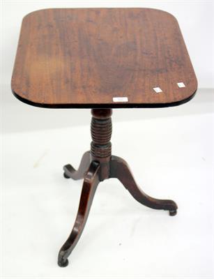 Lot 555 - A VICTORIAN MAHOGANY RECTANGULAR TOPPED TILT TOP TABLE with triform base