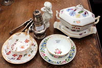 Lot 557 - AN ANTIQUE SWANSEA PORCELAIN CUP AND SAUCER with hand painted floral decoration