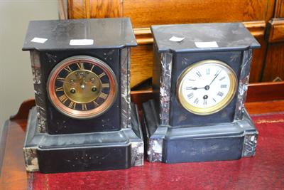 Lot 576 - TWO LATE 19TH CENTURY SLATE MANTEL CLOCKS