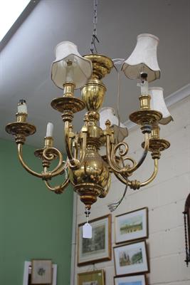Lot 584 - A LATE 19TH/EARLY 20TH CENTURY BRASS SIX BRANCH ELECTROLIER