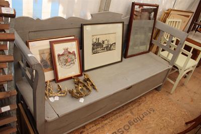Lot 588 - A LATE 19TH CENTURY SCANDINAVIAN GREY PAINTED SETTLE the box seat with lifting lid