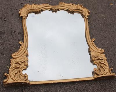 Lot 593 - A VICTORIAN CARVED WOOD GILT FRAMED OVERMANTLE MIRROR with acanthus leaf scroll decoration and