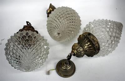 Lot 622 - THREE MINT 20TH CENTURY MOULDED GLASS LIGHT FITTINGS of cone form