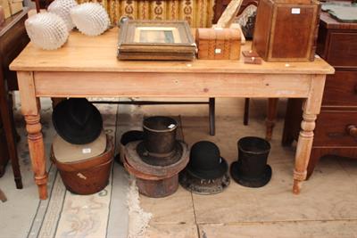 Lot 623 - AN OLD RECTANGULAR PINE KITCHEN TABLE with single drawer to one end