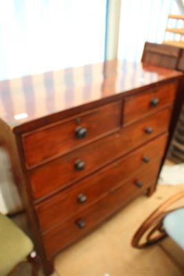 Lot 657 - A VICTORIAN MAHOGANY BOW FRONT CHEST with two short and three long drawers standing on bracket feet