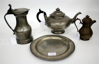 Lot 665 - AN OLD PEWTER MEASURE or lidded jug