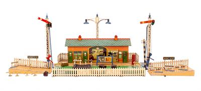 Lot 45 - A HORNBY 'O' GAUGE TIN PLATE ENGINE SHED