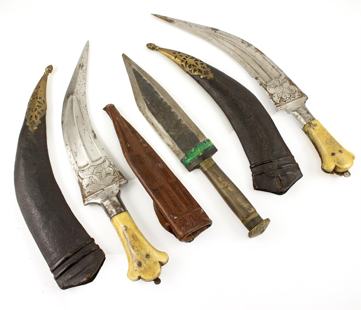 Lot 180 - TWO SIMILAR LATE 19TH / EARLY 20TH CENTURY EASTERN JAMBIYAS DAGGERS