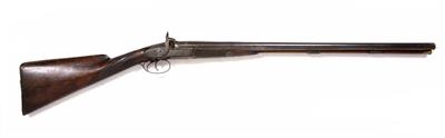 Lot 196 - A 19TH CENTURY 12 BORE SIDE BY SIDE PERCUSSION CAP BREECH LOADING SHOTGUN