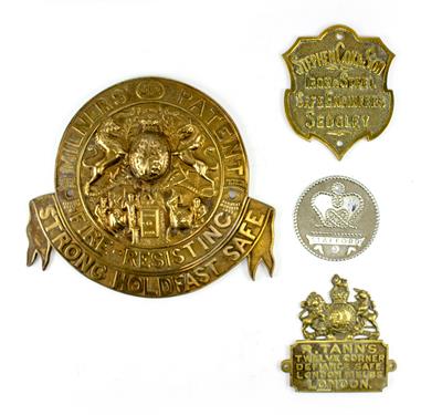 Lot 280 - FOUR VINTAGE SAFE PLAQUES