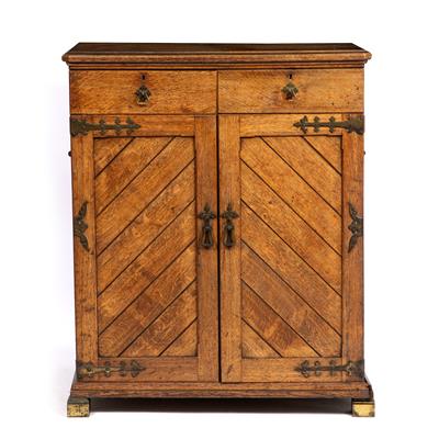 Lot 411 - A VICTORIAN OAK GOTHIC REVIVAL CUPBOARD