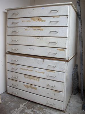 Lot 428 - A MID 20TH CENTURY WHITE PAINTED PLAN CHEST