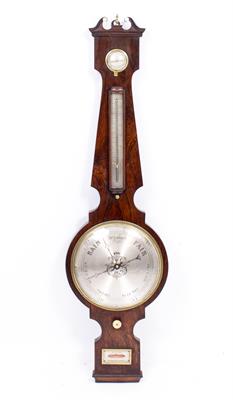 Lot 447 - A 19TH CENTURY ROSEWOOD WHEEL BAROMETER