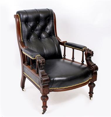 Lot 454 - A VICTORIAN MAHOGANY FRAMED ARMCHAIR