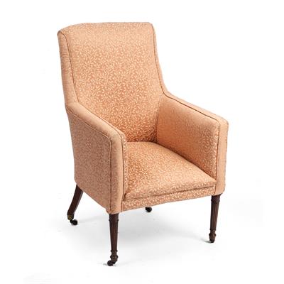 Lot 455 - A GEORGIAN STYLE UPHOLSTERED ARMCHAIR