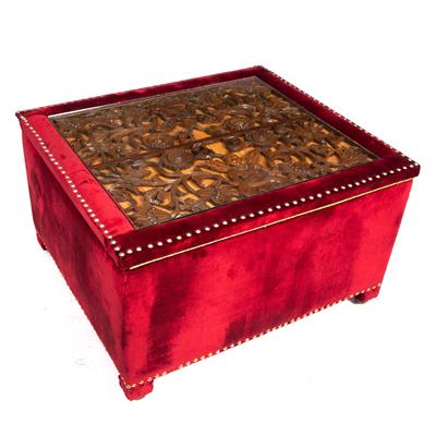 Lot 584 - A RED VELVET UPHOLSTERED BOX