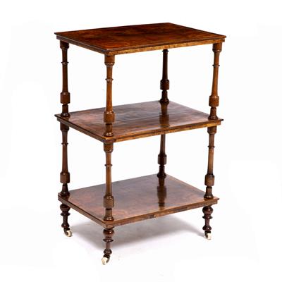 Lot 590 - A LATE 19TH CENTURY BURR WALNUT THREE TIER ETAGERE