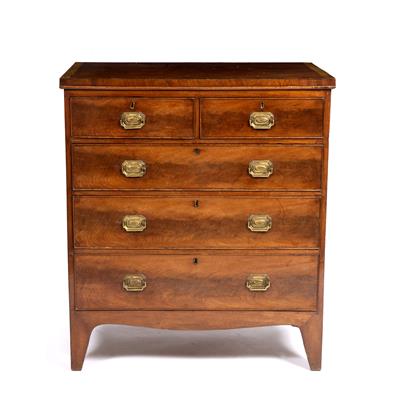 Lot 600 - A 19TH CENTURY MAHOGANY CHEST OF TWO SHORT AND THREE LONG DRAWERS