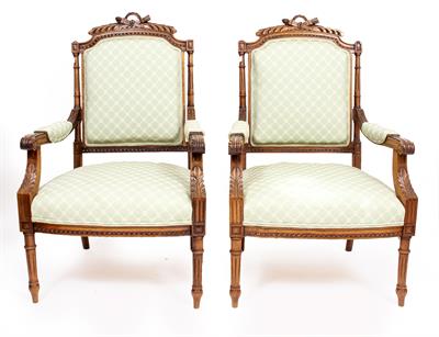 Lot 613 - A PAIR OF FRENCH ARMCHAIRS