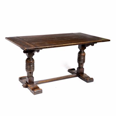 Lot 625 - AN EARLY 20TH CENTURY OAK REFECTORY TABLE