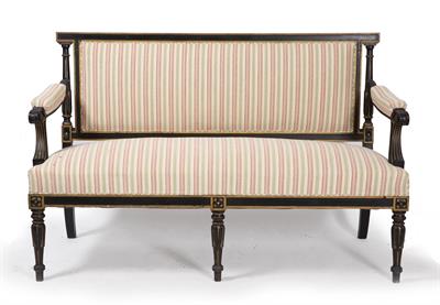 Lot 633 - A GILDED AND EBONISED OPEN ARM SETTEE