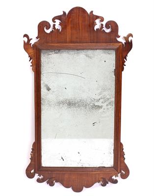 Lot 649 - A GEORGE III STYLE MAHOGANY FRET FRAMED MIRROR