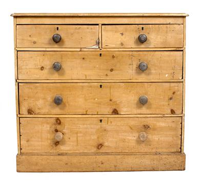 Lot 666 - A VICTORIAN PINE CHEST OF TWO SHORT AND THREE LONG DRAWERS