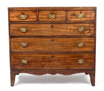 Lot 735 - A 19TH CENTURY MAHOGANY CHEST OF THREE SHORT AND THREE LONG DRAWERS