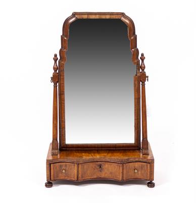 Lot 743 - AN 18TH CENTURY WALNUT VENEERED SWING TOILET MIRROR