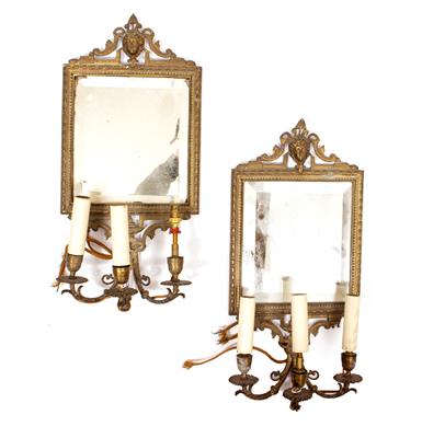 Lot 768 - A PAIR OF ART NOUVEAU STYLE BRASS GIRANDOLE MIRRORS