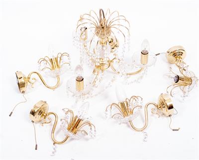 Lot 792 - THREE CONTEMPORARY GILT METAL AND CUT CRYSTAL CHANDELIERS