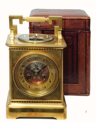 Lot 3 - A LATE 19TH CENTURY FRENCH GIANT CARRIAGE CLOCK the two piece dial with stylised Arabic chapters and