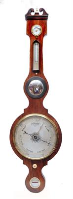 Lot 4 - A VICTORIAN ROSEWOOD FIVE GLASS WHEEL BAROMETER with 10 silvered dial"