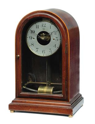 Lot 7 - AN EDWARDIAN BULLE MANTEL TIMEPIECE the silvered Arabic dial with open centre and moon hands