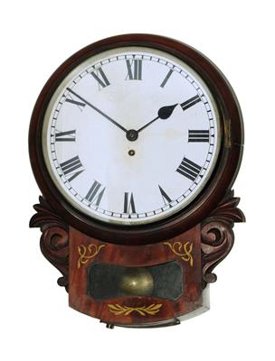 Lot 11 - A VICTORIAN MAHOGANY DROP CASE WALL CLOCK with 12 Roman dial"