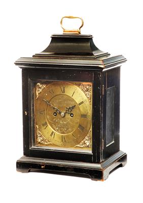 Lot 13 - AN 18TH CENTURY STYLE EBONISED TABLE CLOCK