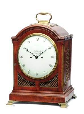 Lot 14 - A GEORGE III MAHOGANY BRACKET OR TABLE CLOCK the convex white Roman dial inscribed Frans. Robotham