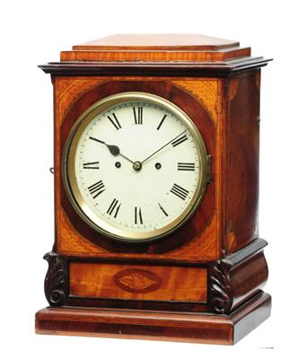 Lot 15 - A VICTORIAN MAHOGANY MANTEL OR TABLE CLOCK with circular Roman dial